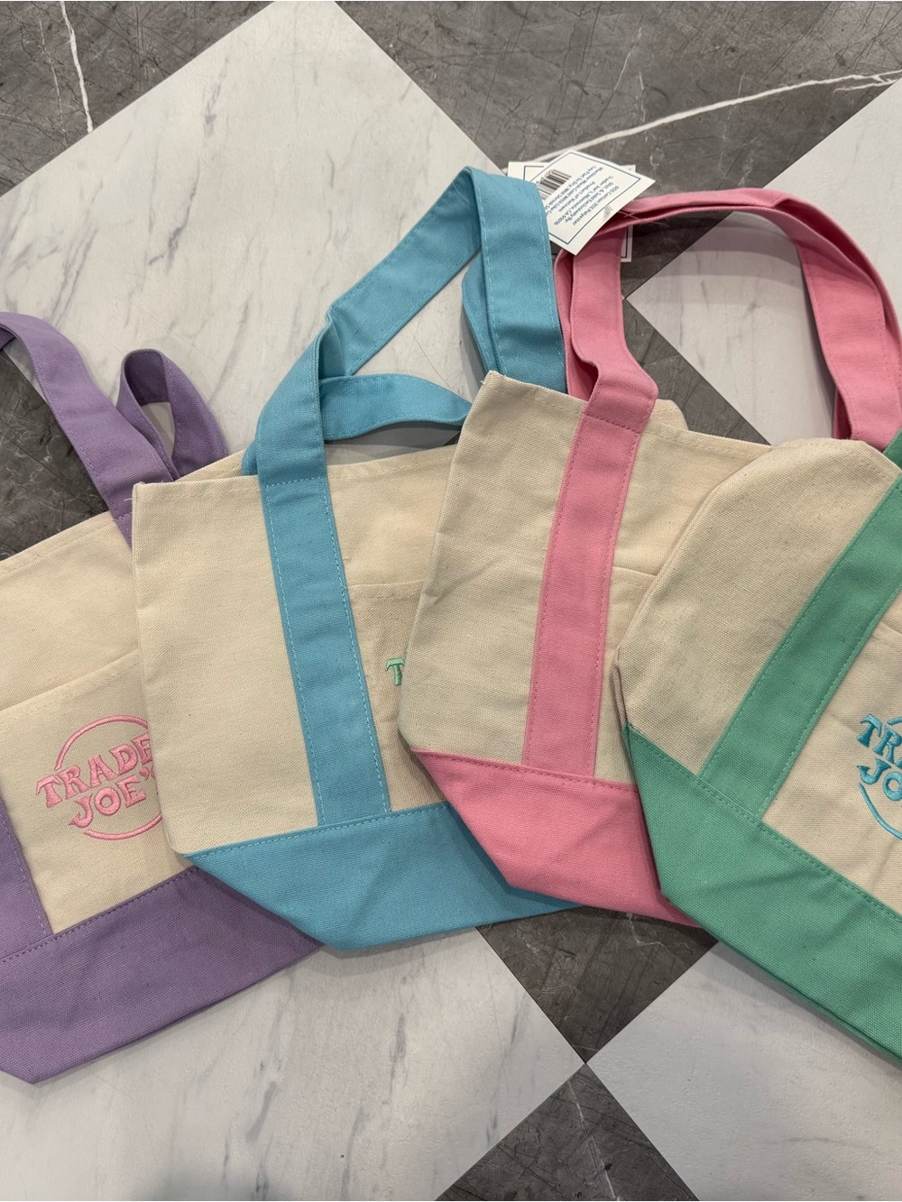 Trader Joe's Mini Canvas Tote Bag in Pink and Cream